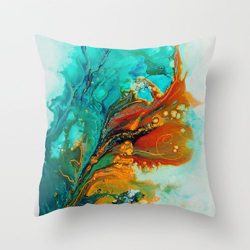 gold and turquoise abstract throw pillow